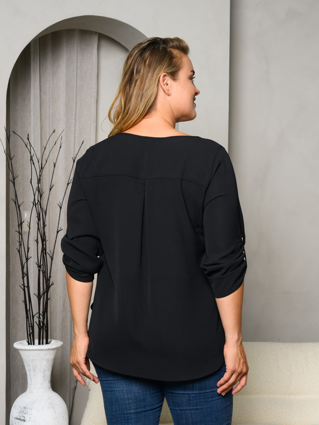 PLUS SIZE 3/4 SLEEVES SOLID TUNIC TOP