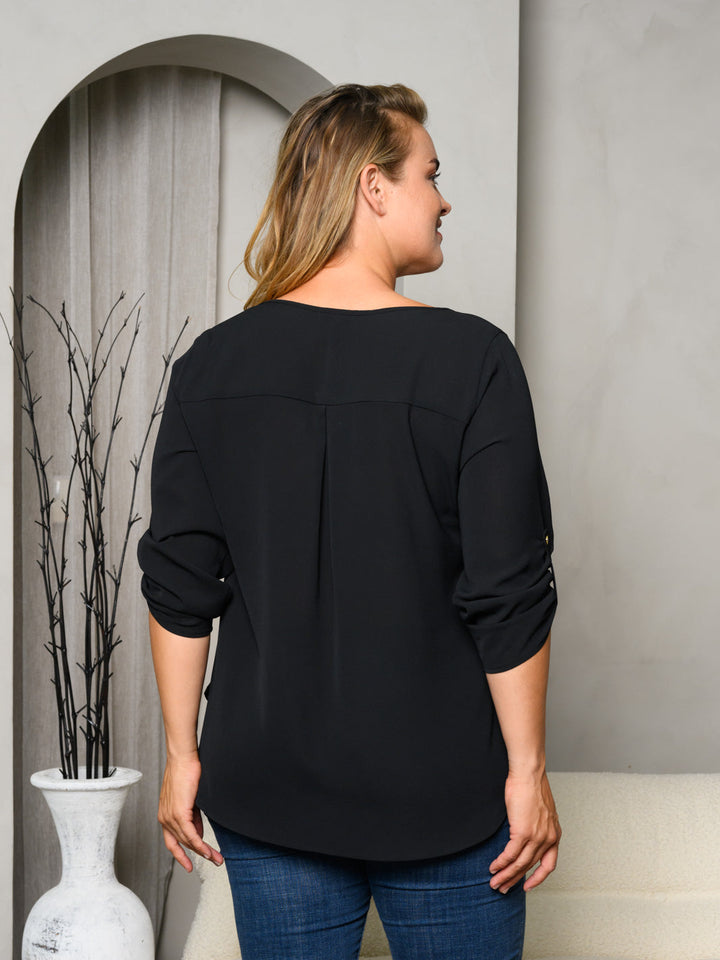 PLUS SIZE 3/4 SLEEVES SOLID TUNIC TOP