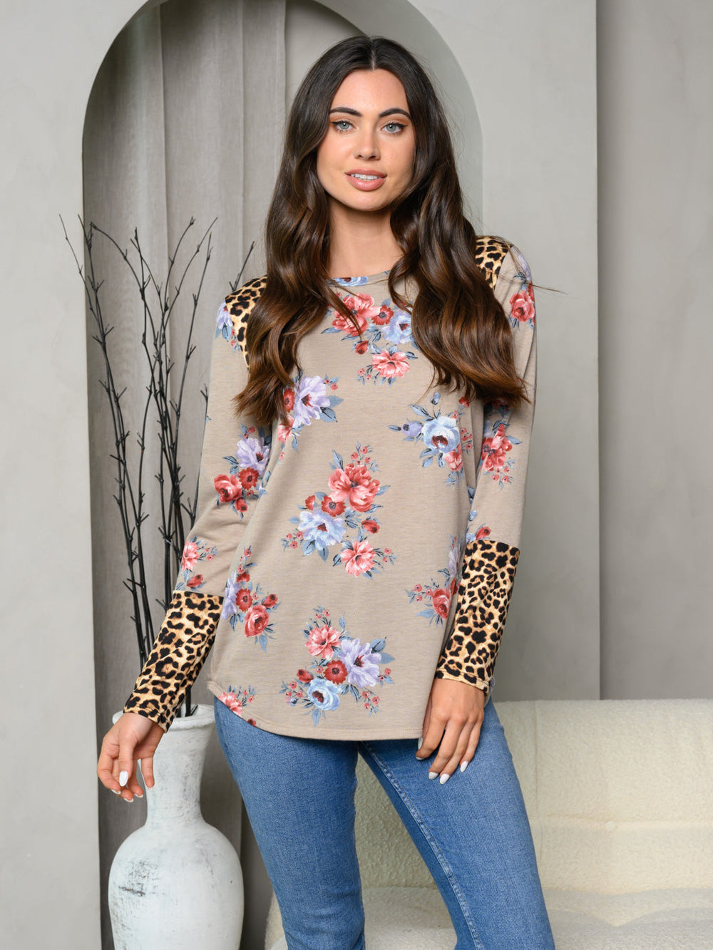 WOMEN'S LONG SLEEVE MULTI PRINT TOP