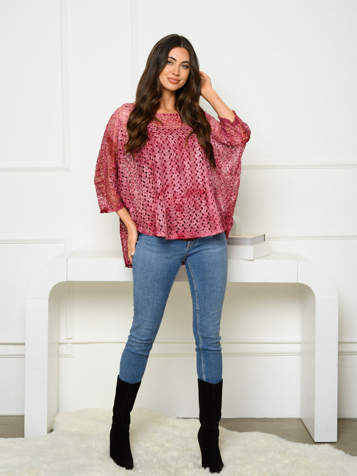 WOMEN'S SHORT SLEEVE 2PC. CROCHET TOP