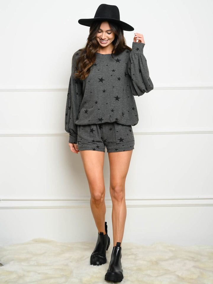 WOMEN'S STAR BRUSHED PRINT 2PC. SHORTS SET