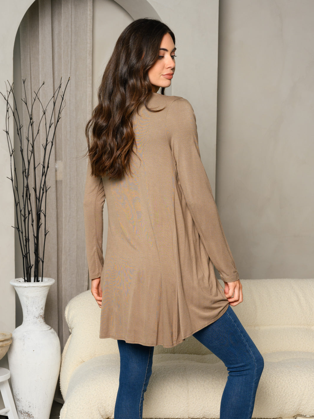 WOMEN'S LONG SLEEVE SOLID OPEN CARDIGAN