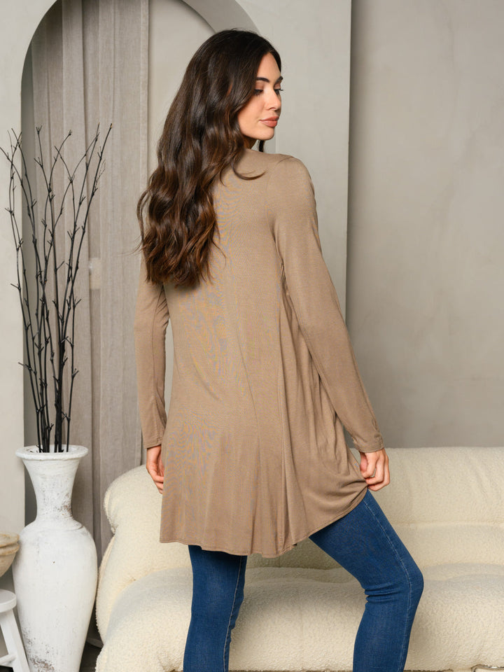 WOMEN'S LONG SLEEVE SOLID OPEN CARDIGAN