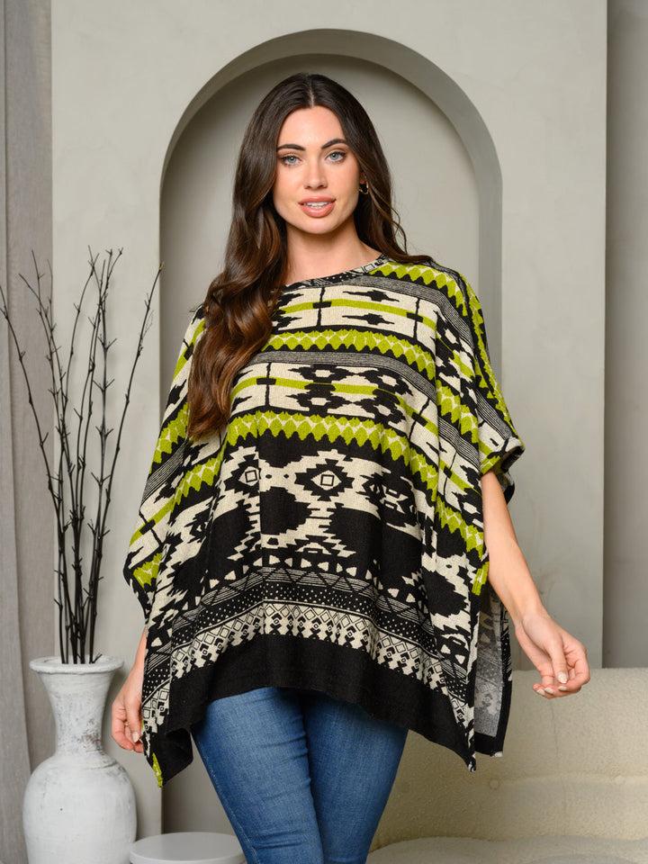 WOMEN'S SHORT SLEEVE RUFFLE MULTI PRINT PONCHO TOP