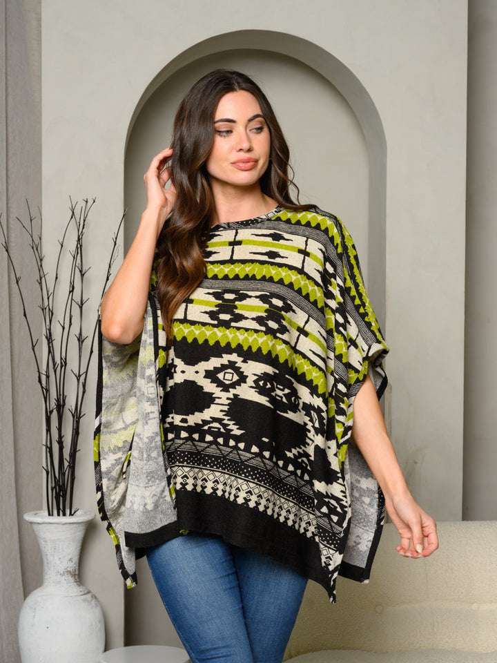 WOMEN'S SHORT SLEEVE RUFFLE MULTI PRINT PONCHO TOP