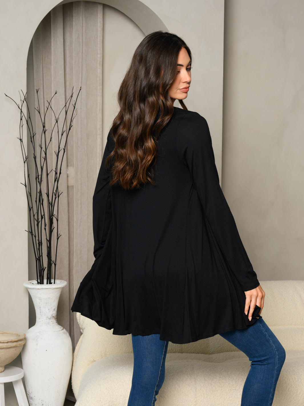 WOMEN'S LONG SLEEVE SOLID OPEN CARDIGAN