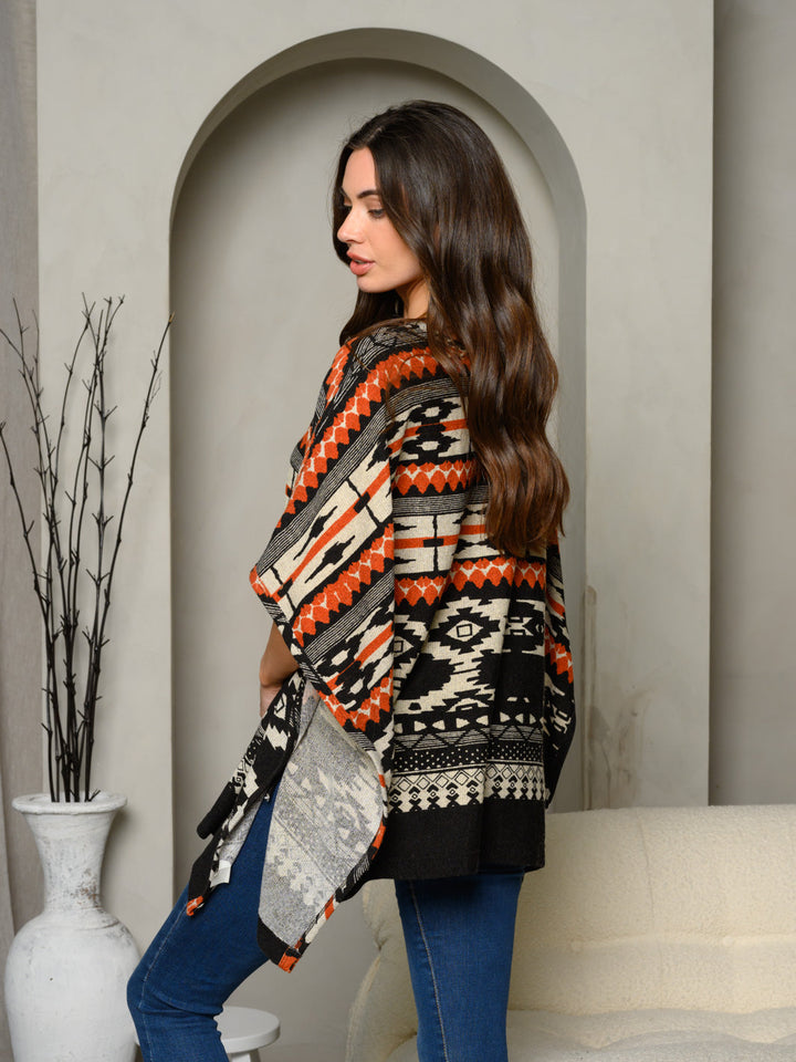 WOMEN'S SHORT SLEEVE RUFFLE MULTI PRINT PONCHO TOP