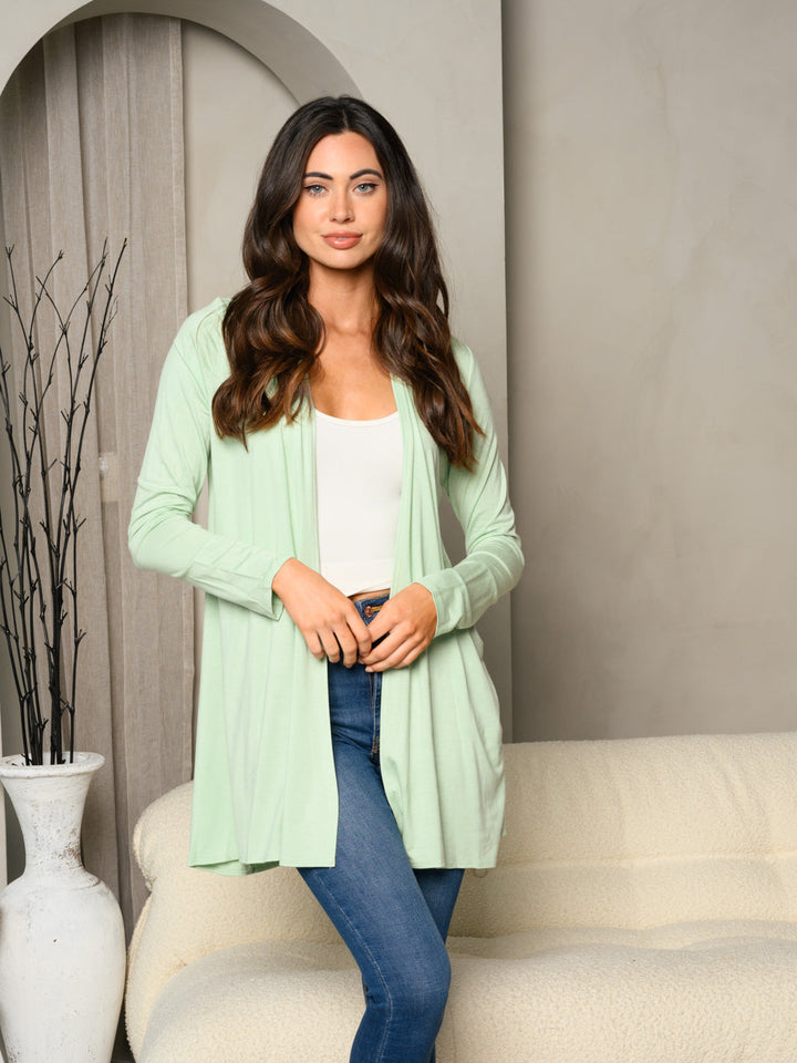 WOMEN'S LONG SLEEVE SOLID OPEN CARDIGAN