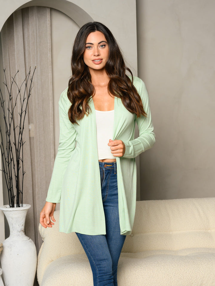 WOMEN'S LONG SLEEVE SOLID OPEN CARDIGAN