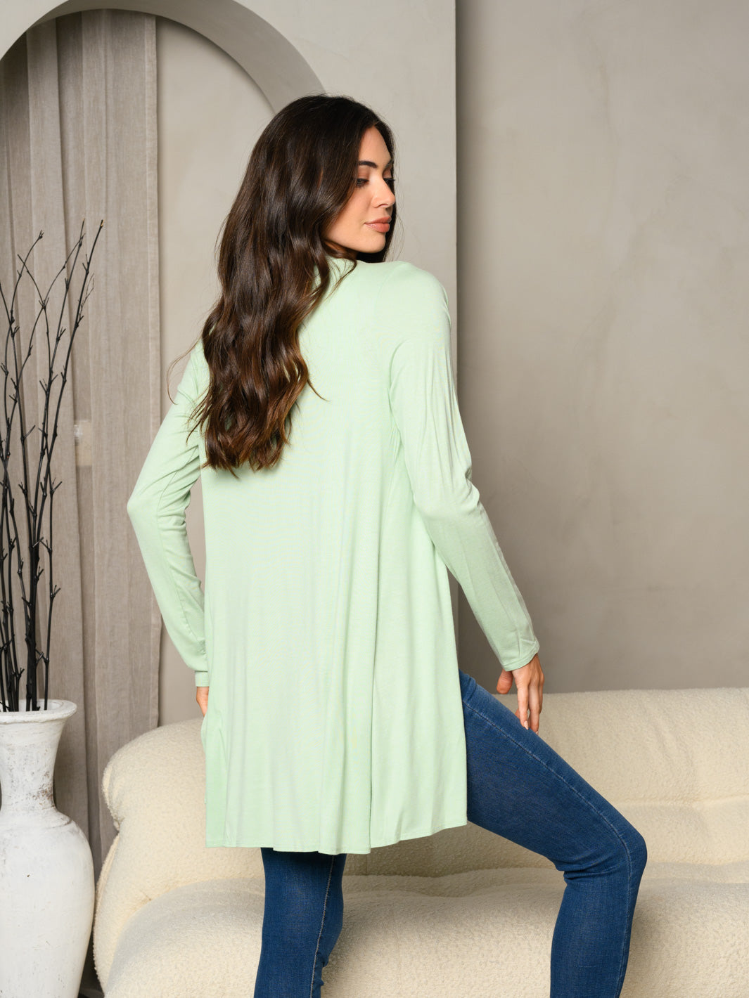 WOMEN'S LONG SLEEVE SOLID OPEN CARDIGAN