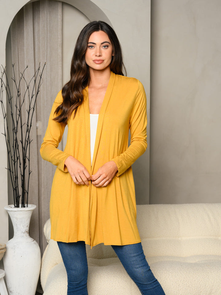 WOMEN'S LONG SLEEVE SOLID OPEN CARDIGAN