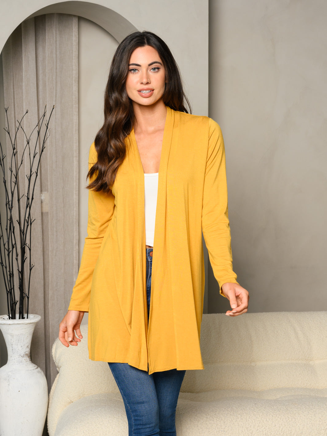WOMEN'S LONG SLEEVE SOLID OPEN CARDIGAN