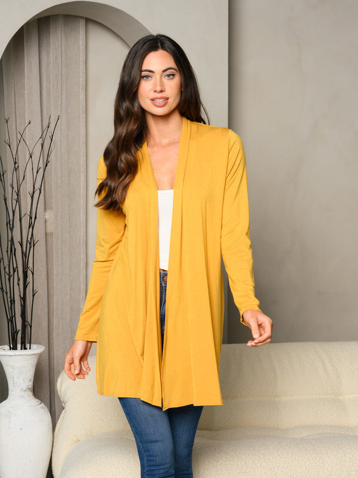 WOMEN'S LONG SLEEVE SOLID OPEN CARDIGAN