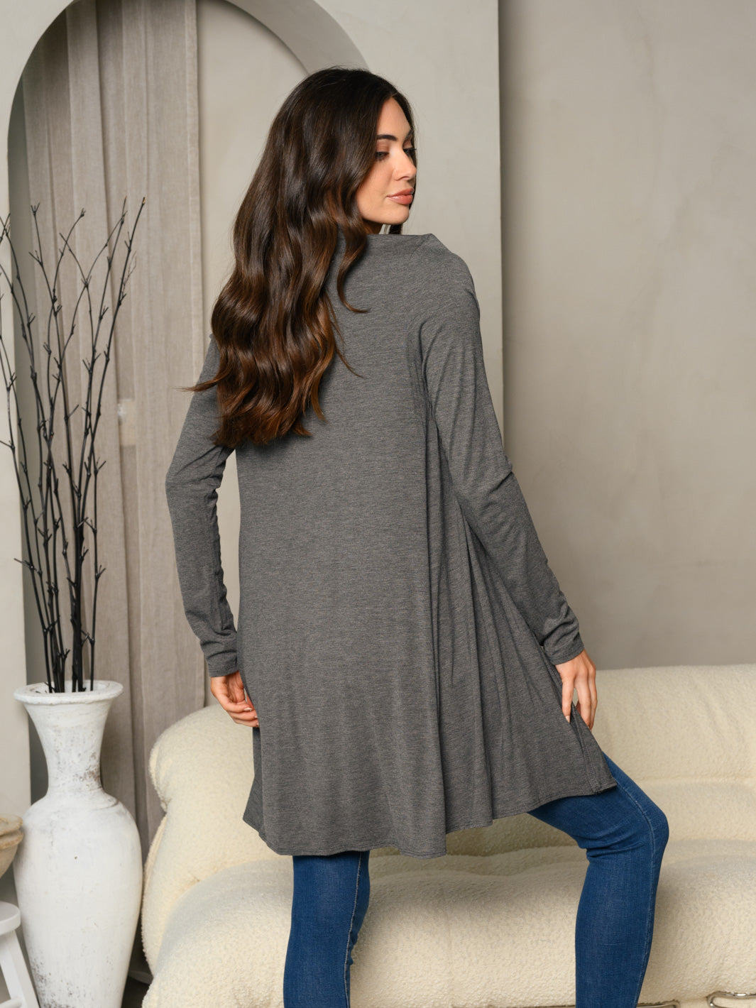 WOMEN'S LONG SLEEVE SOLID OPEN CARDIGAN