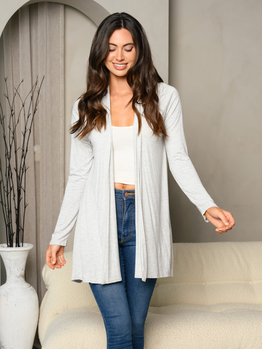 WOMEN'S LONG SLEEVE SOLID OPEN CARDIGAN