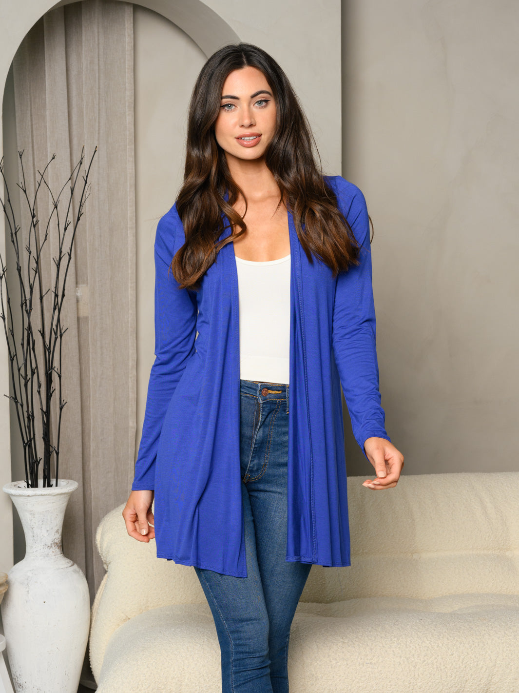 WOMEN'S LONG SLEEVE SOLID OPEN CARDIGAN