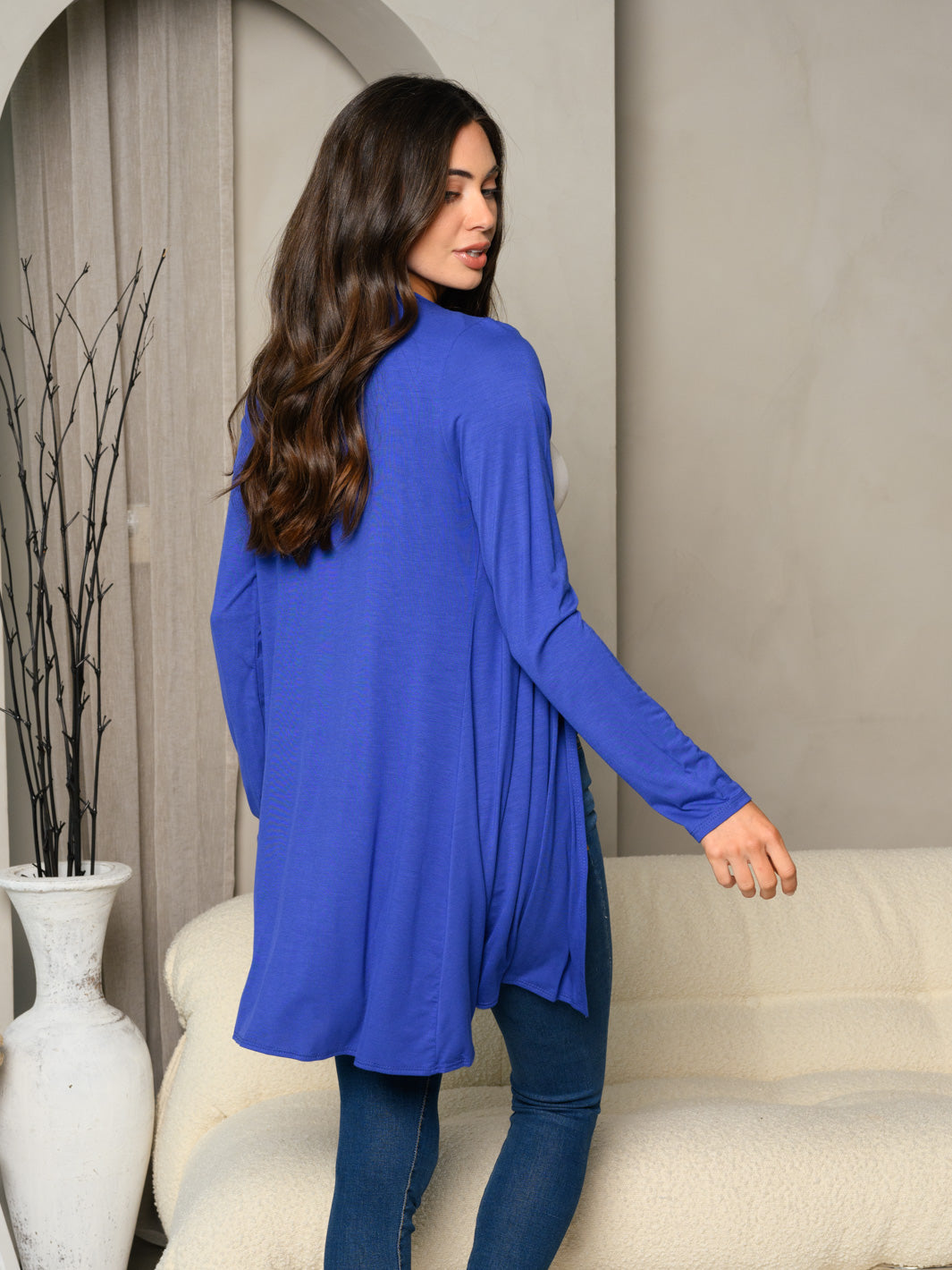 WOMEN'S LONG SLEEVE SOLID OPEN CARDIGAN