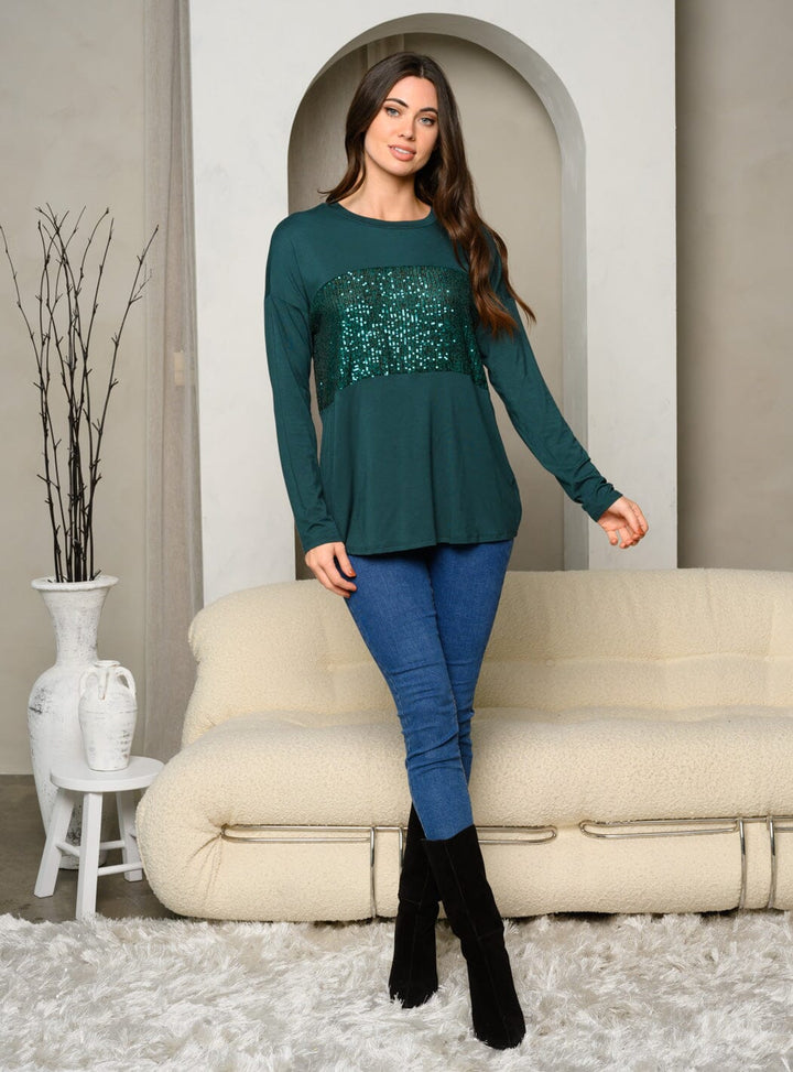 WOMEN'S LONG SLEEVE SEQUINS TUNIC TOP