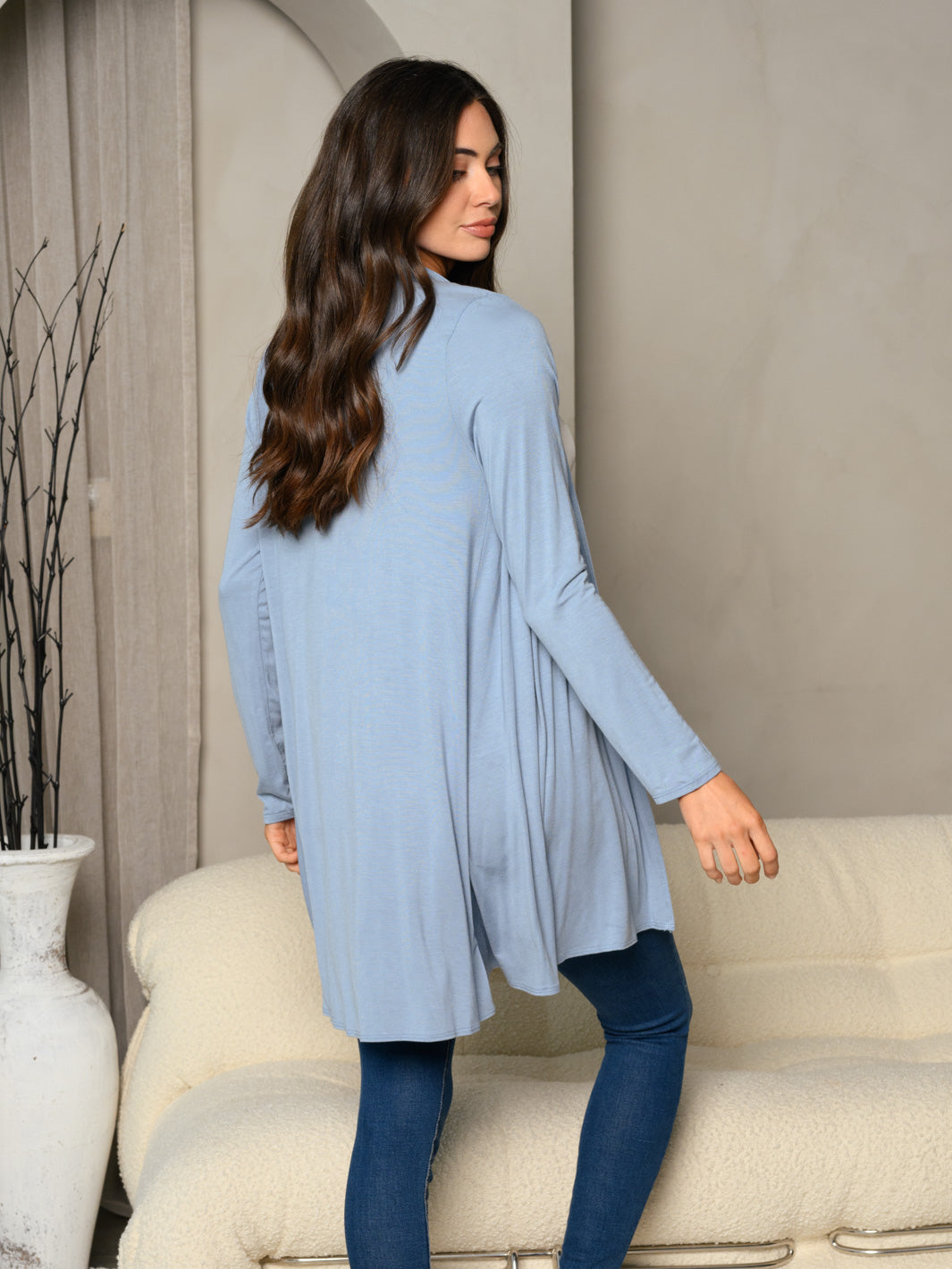 WOMEN'S LONG SLEEVE SOLID OPEN CARDIGAN