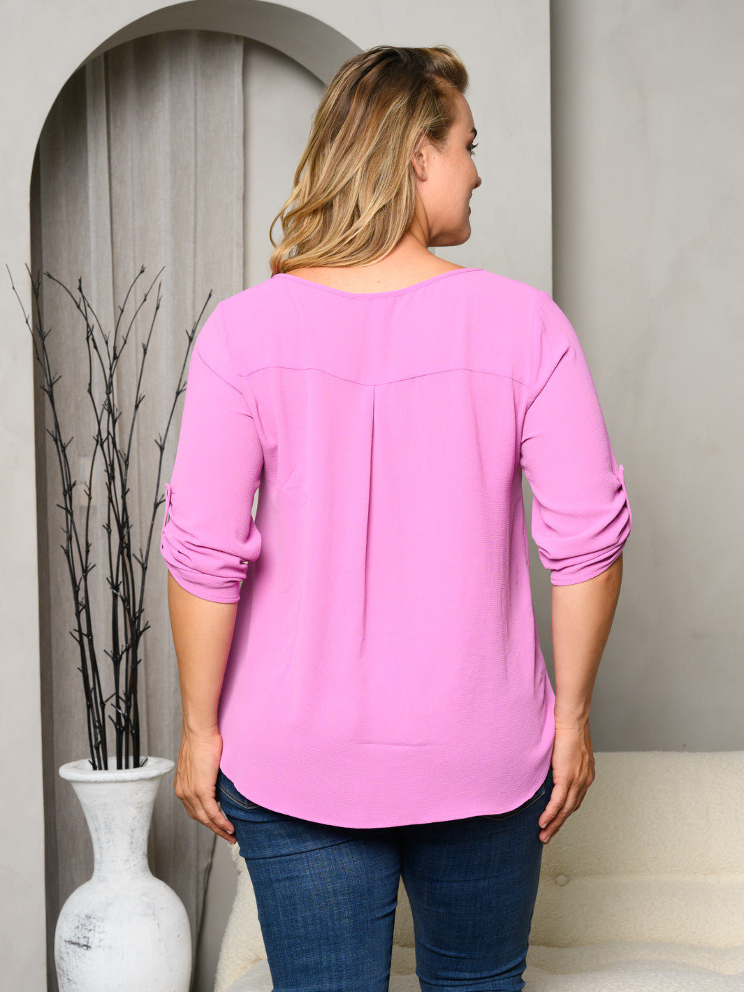 PLUS SIZE 3/4 SLEEVES SOLID TUNIC TOP