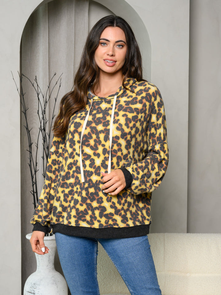WOMEN'S LONG SLEEVE LEOPARD PRINT HOODIE TOP