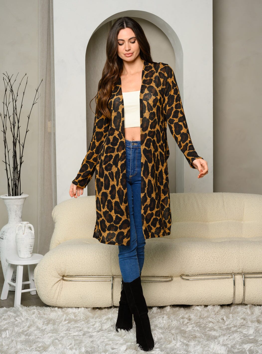 WOMEN'S LONG SLEEVE ANIMAL PRINT WITH POCKETS CARDIGAN