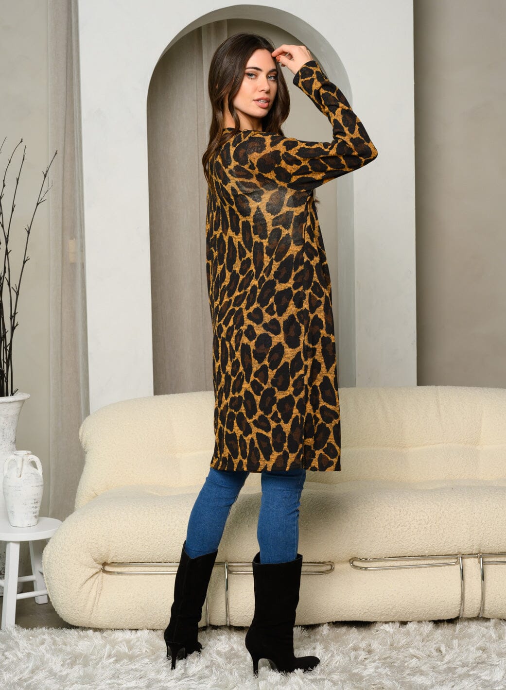 WOMEN'S LONG SLEEVE ANIMAL PRINT WITH POCKETS CARDIGAN