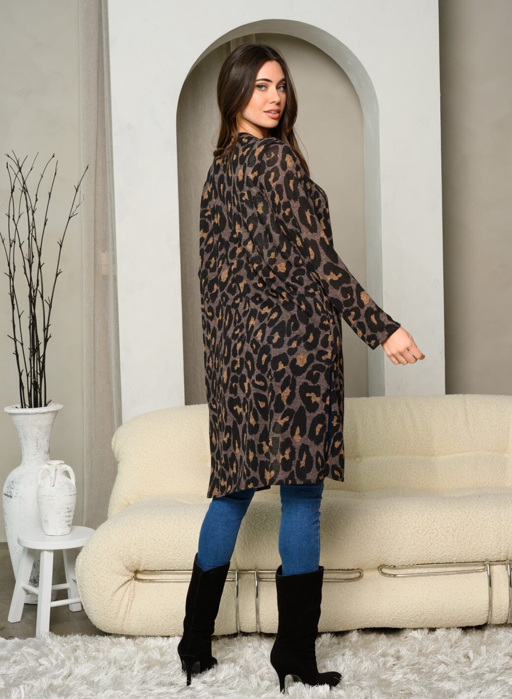 WOMEN'S LONG SLEEVE ANIMAL PRINT WITH POCKETS CARDIGAN
