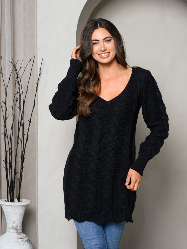 WOMEN'S LONG SLEEVE KNIT V-NECK SWEATER