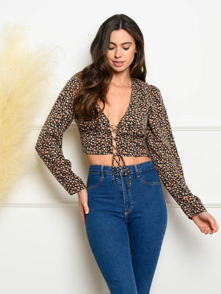 WOMEN'S FLORAL WOVEN CROP TOP