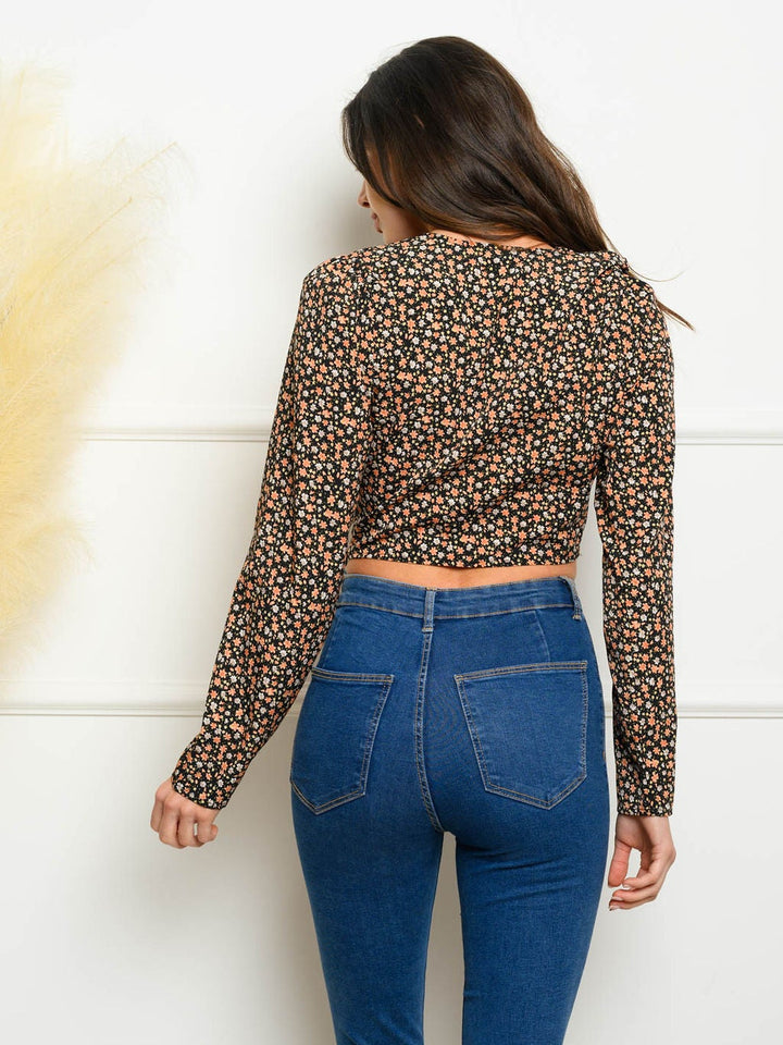 WOMEN'S FLORAL WOVEN CROP TOP