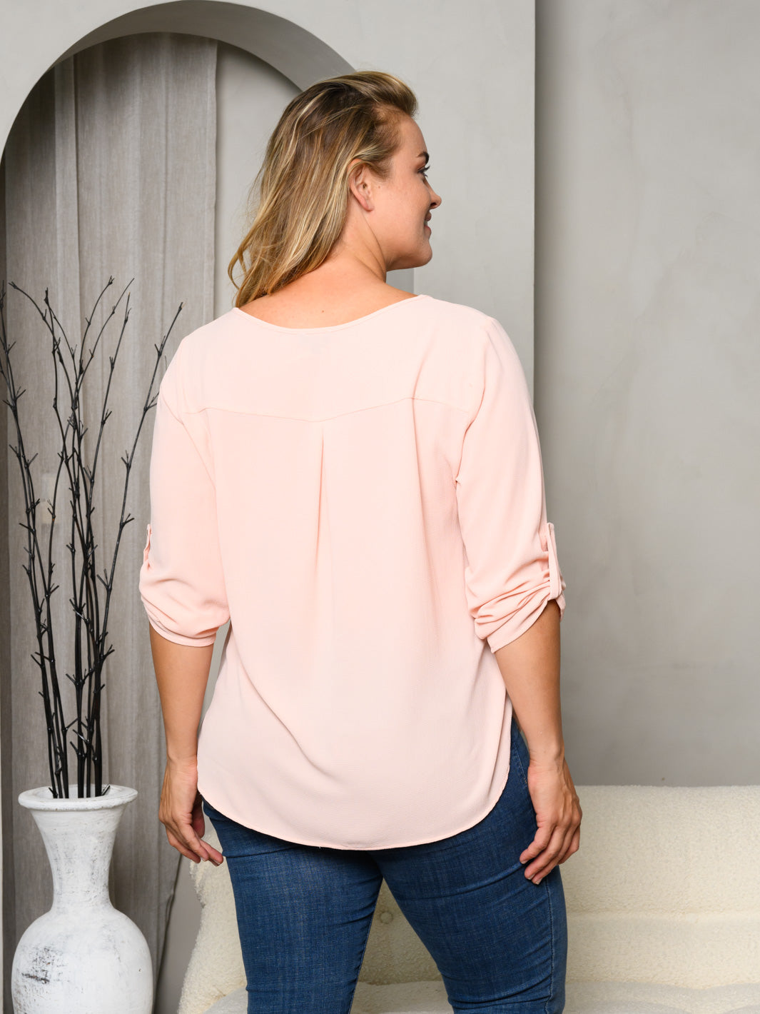 PLUS SIZE 3/4 SLEEVES SOLID TUNIC TOP