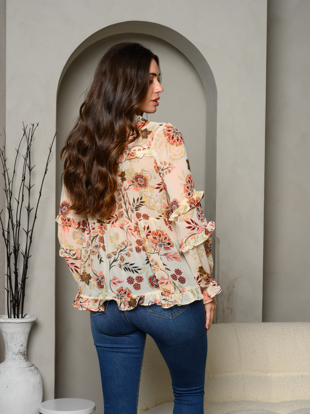 WOMEN'S LONG RUFFLE SLEEVE FLORAL TOP – Wholesalefashiontrends.com