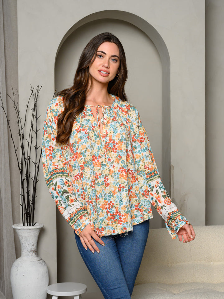 WOMEN'S LONG SLEEVE FLORAL TUNIC TOP