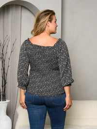 PLUS SIZE 3/4 SLEEVE SQUARE NECK FLORAL TOP