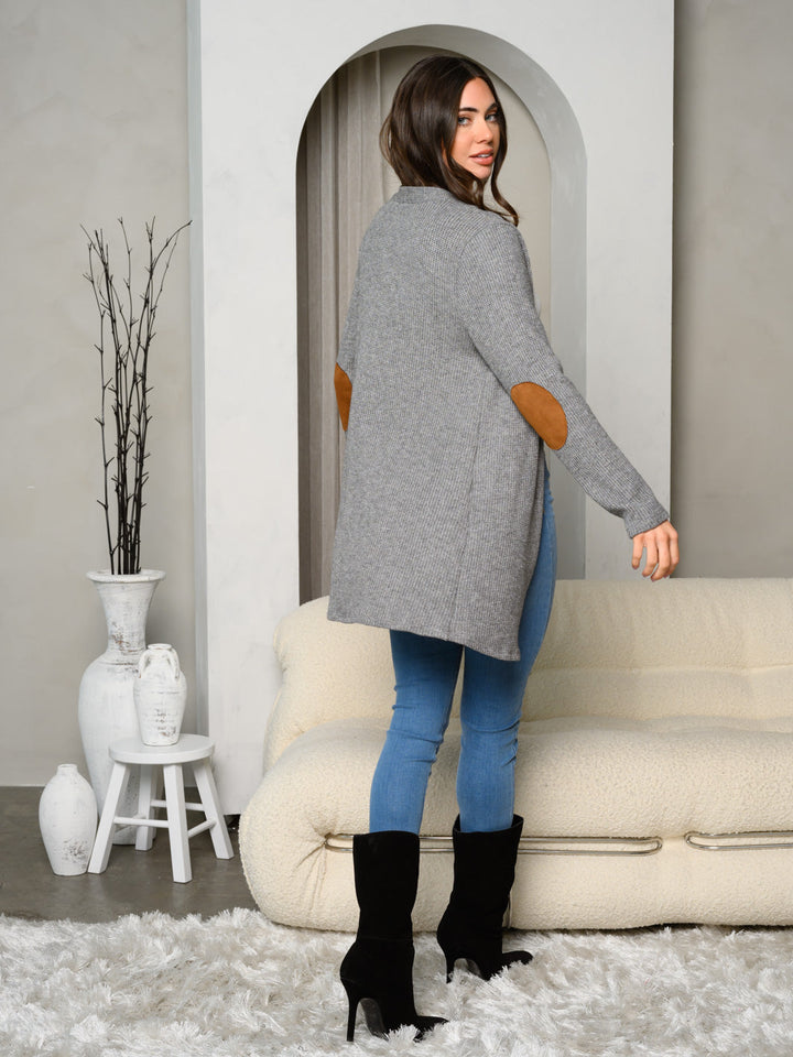 WOMEN'S LONG SLEEVE CASHMERE SUEDE ELBOW PATCHES CARDIGAN