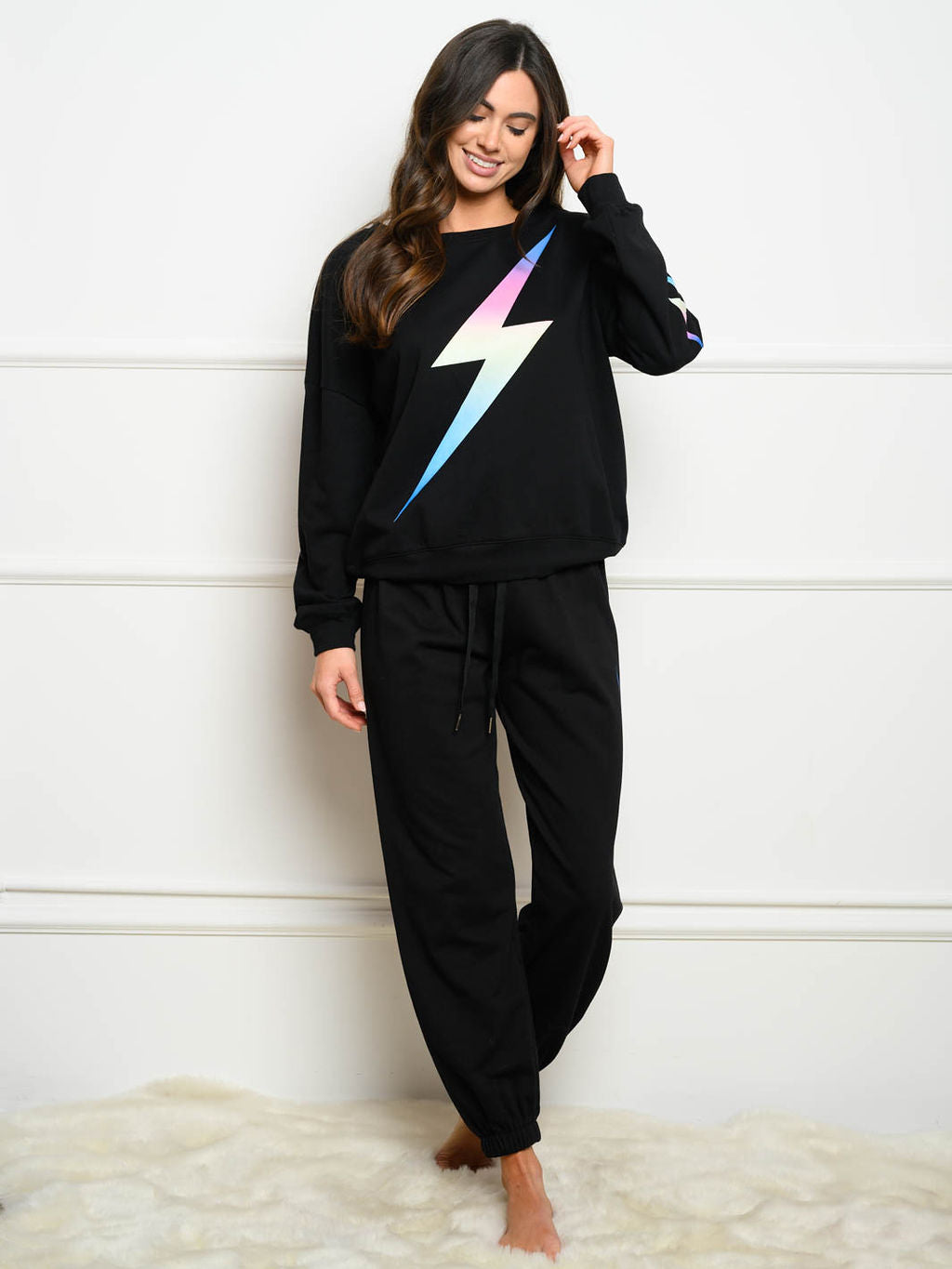 WOMEN'S MULTI COLOR LIGHTNING BOLT PRINT 2PC. JOGGER SET