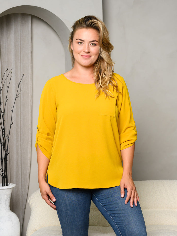 PLUS SIZE 3/4 SLEEVES SOLID TUNIC TOP