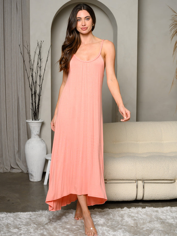 WOMEN'S BRAIDED DOUBLE LAYER JERSEY MAXI DRESS