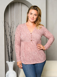 PLUS SIZE LONG SLEEVE V-NECK FLORAL TOP