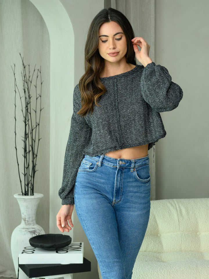WOMEN'S LONG PUFF SLEEVE CROP TOP