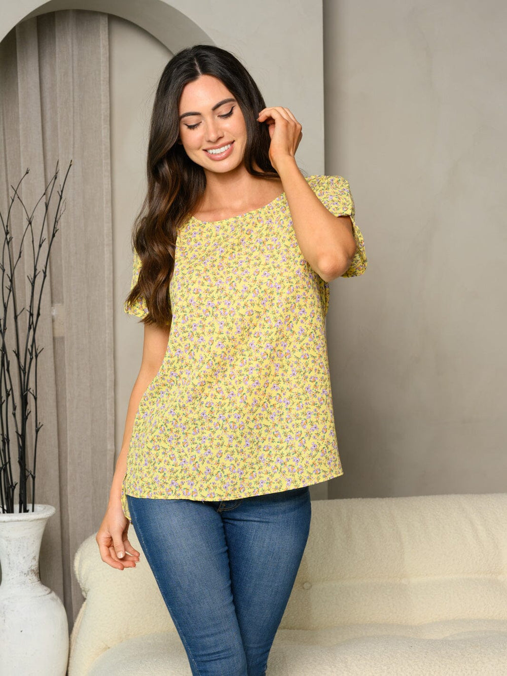 WOMEN'S SHORT SLEEVE FLORAL TUNIC TOP