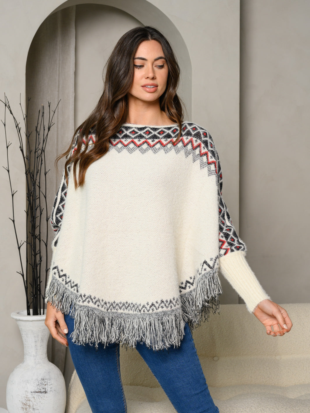 WOMEN'S LONG SLEEVE MULTI PRINT PONCHO