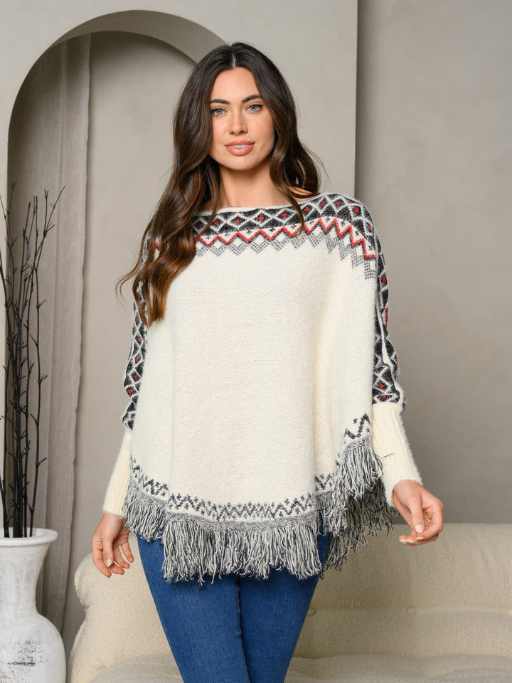 WOMEN'S LONG SLEEVE MULTI PRINT PONCHO