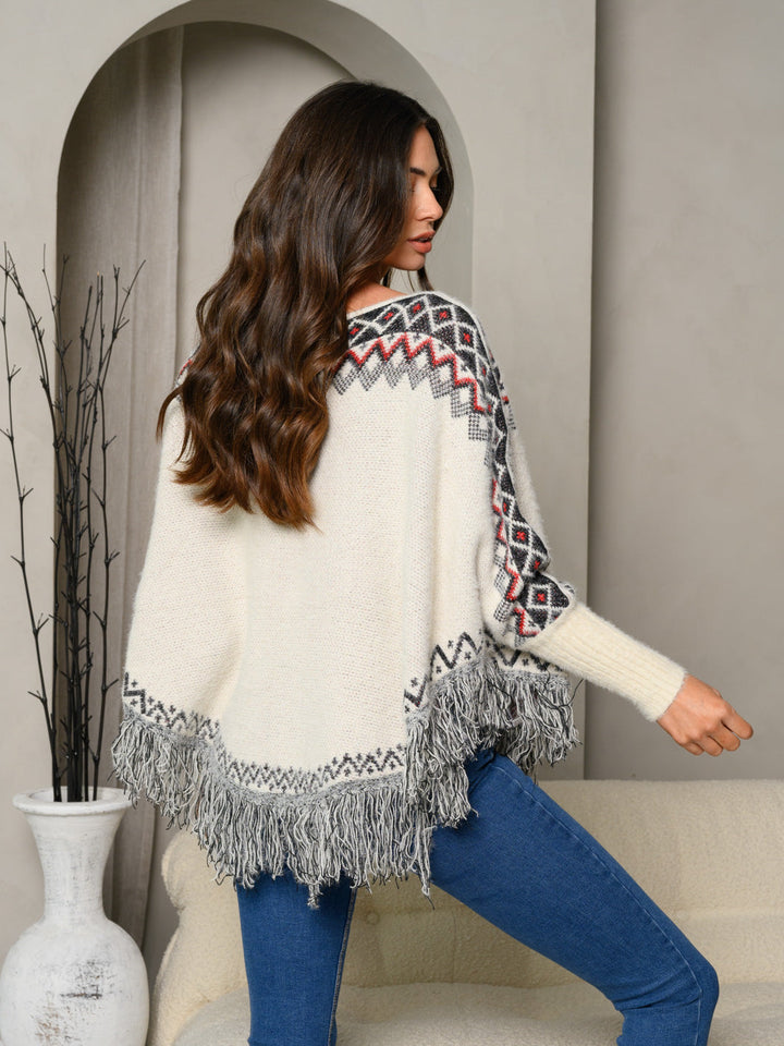 WOMEN'S LONG SLEEVE MULTI PRINT PONCHO