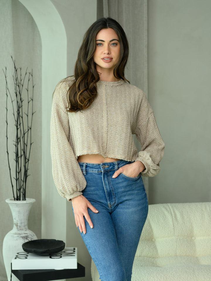 WOMEN'S LONG PUFF SLEEVE CROP TOP