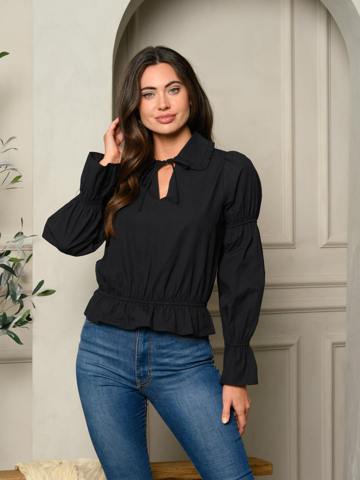 WOMEN'S LONG SLEEVE SMOCK FRONT TIE TOP