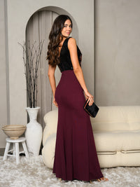 WOMEN'S SLEEVELESS V-NECK FLORAL FRONT SLIT MAXI DRESS