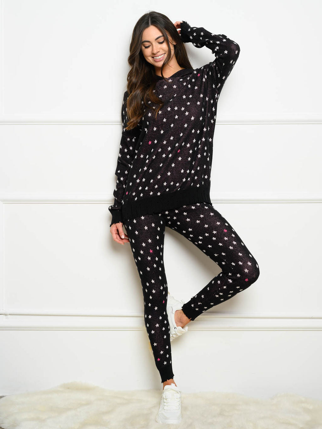 WOMEN'S STAR PRINT HOODED 2PC. JOGGER SET