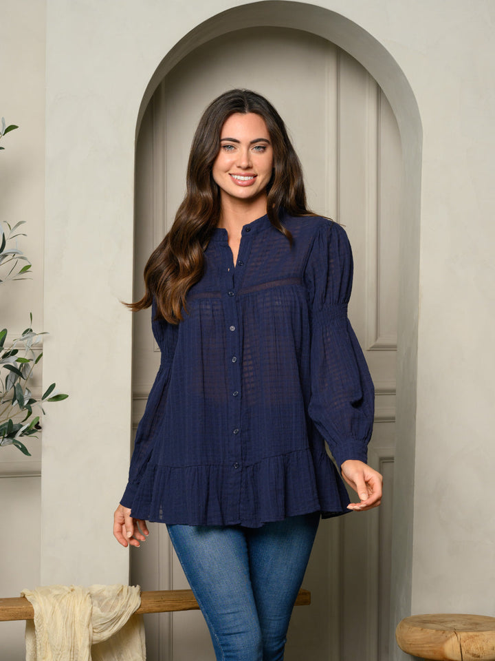 WOMEN'S LONG SLEEVE BUTTON UP TUNIC TOP